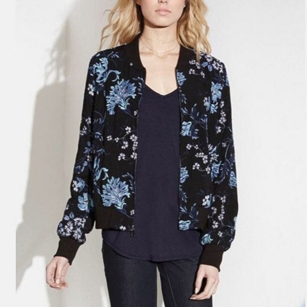 FIFTEEN TWENTY Embroidered Floral Bomber Jacket Blue Multi